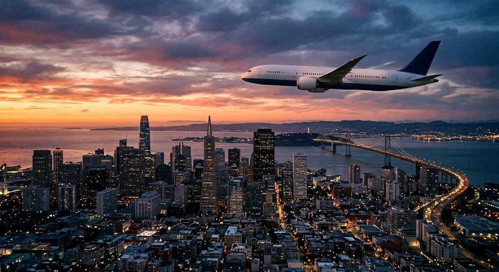 Flying into the Bay Area at dusk